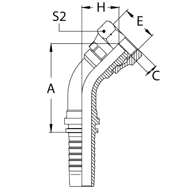 DK - угол 45° - предв. обжатая гайка