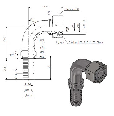 DKO-L/DKO-S - угол 90° - накид. гайка - конус 24° с O-RING